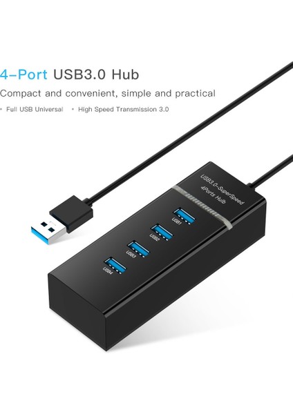 Led, Süper Hız 5gbps, BYL-P104 (Siyah) ile 4 Bağlantı Noktası USB 3.0 Hub Ayrıcı (Yurt Dışından)