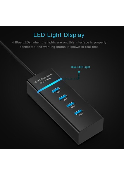 Led, Süper Hız 5gbps, BYL-P104 (Siyah) ile 4 Bağlantı Noktası USB 3.0 Hub Ayrıcı (Yurt Dışından)