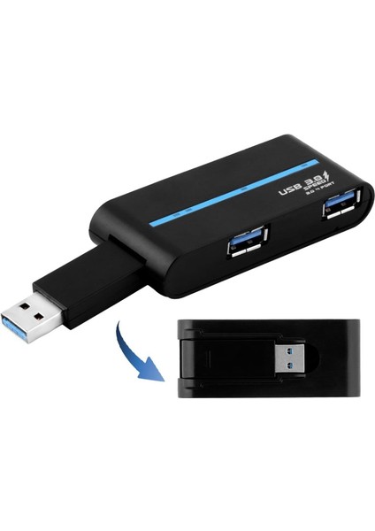 180 Derece Dönen USB 3.0 USB Hub Katlanır USB 4 Bağlantı Noktası Ayırıcı (Siyah) (Yurt Dışından)