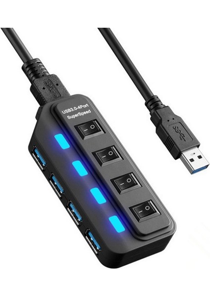 4 Bağlantı Noktası USB 3.0 Hub Her Bir Veri Aktarım Bağlantı Noktası (Siyah) Için Ayrı Anahtarlarla (Yurt Dışından)