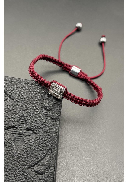 Zirkon Taşlı Bordo Renk Ipli Ayarlanabilir Unisex Bileklik FRJ11721-1821-B