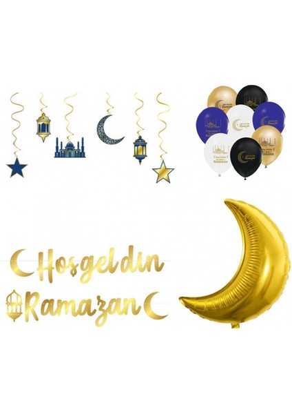 36 Parça Ramazan Süsleri 10'lu Tavan Süs ve Balonlu Ramazan Ayı Süsleme Seti