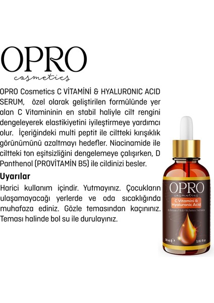 C Vitamini & Hyaluronik Asit Aydınlatıcı Etkili Cilt Bakım Serumu 30 ml - Multi Peptit, Niacinamide, D Panthenol (Provitamin B5) modelleri