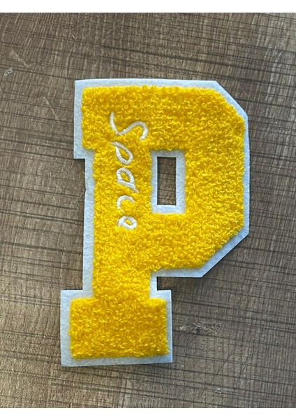 12X7 cm Sarı Space Yazılı P Harfi Dokuma Aplike Arma Yama Dikiş Aksesuarı