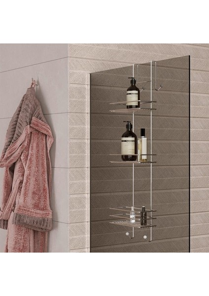 Duşakabin Banyo Rafı Şampuanlık 3 Katlı Askılı