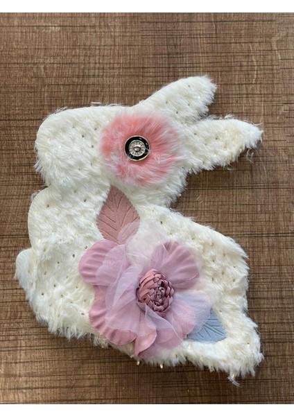 20X17 cm Peluş Çiçekli Taşlı Tavşan Aplike Arma Yama Dikiş Aksesuarı