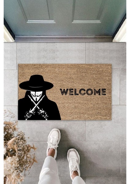 Modern Dijital Baskı Kahverengi V For Vendetta Paspas- Kapı Önü Paspası