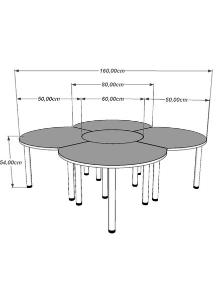 3G Tasarım Anaokulu 4 Yapraklı Papatya Masa Q:160 cm