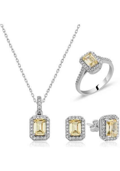 ​gümüş Baget Sarı Topaz Taşlı Bayan Set