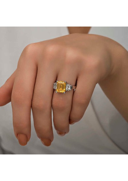 Gümüş Sarı Baget Taşlı Bayan Yüzük fiyatları