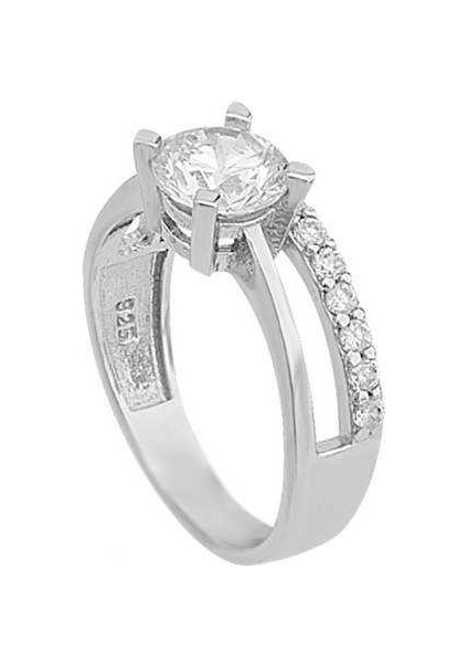 Gümüş Yarım Tur Tek Taş Bayan Yüzük