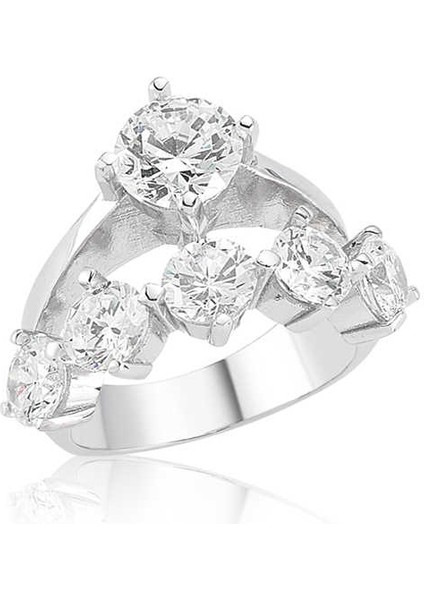 Gümüş 5 Sıra Tek Taş Bayan Yüzük