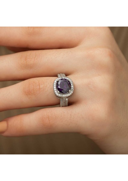 Gümüş Mor Yuvarlak Bayan Yüzük fırsatları