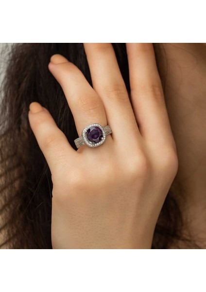 Gümüş Mor Yuvarlak Bayan Yüzük indirimleri