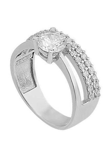 Gümüş Iki Sıra Tek Taş Bayan Yüzük