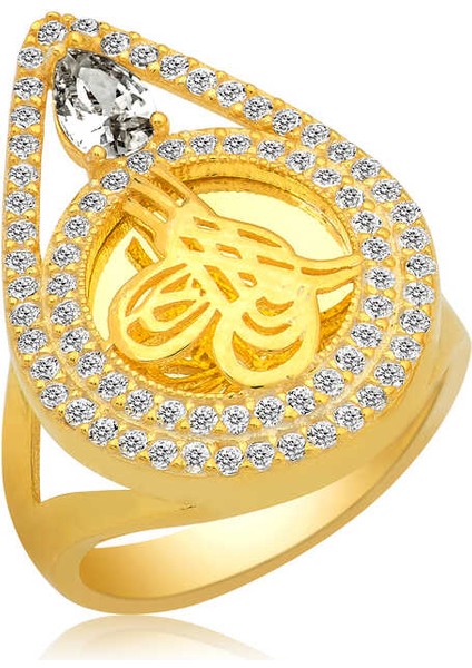 Gümüş Gold Tuğralı Bayan Yüzük