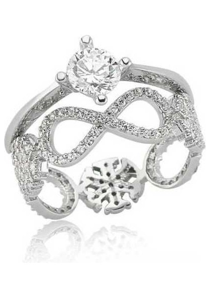 Gümüş Çift Taraflı Sonsuzluk Tek Taş Yüzük