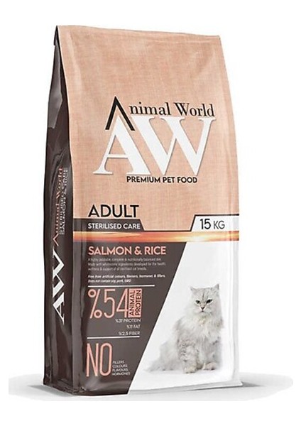 Animal World Sterilised Kısırlaştırılmış Somonlu Kedi Maması 15 kg