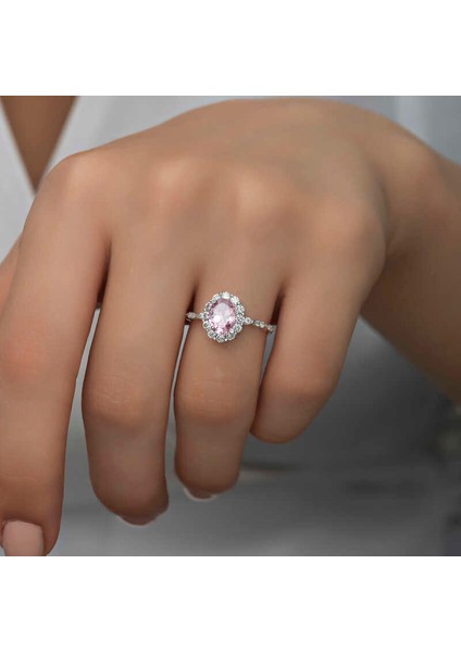 Gümüş Pembe Oval Taşlı Kadın Yüzük fiyatları
