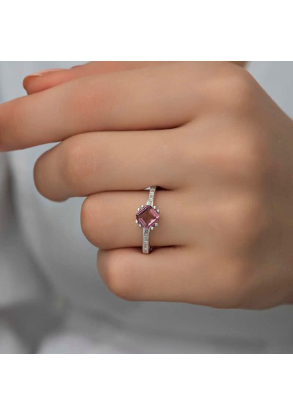 Gümüş Pembe Baget Tek Taş Kadın Yüzük modelleri