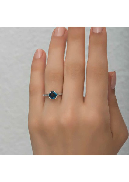 Gümüş Mavi Baget Tek Taş Kadın Yüzük indirimleri