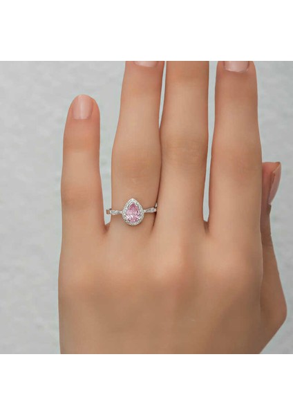 Gümüş Pembe Damla Taşlı Kadın Yüzük indirimleri