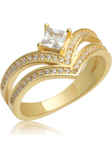 Gümüş Gold Tek Taş Kadın Yüzük