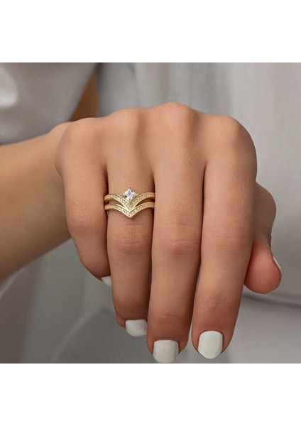 Gümüş Gold Tek Taş Kadın Yüzük fiyatları