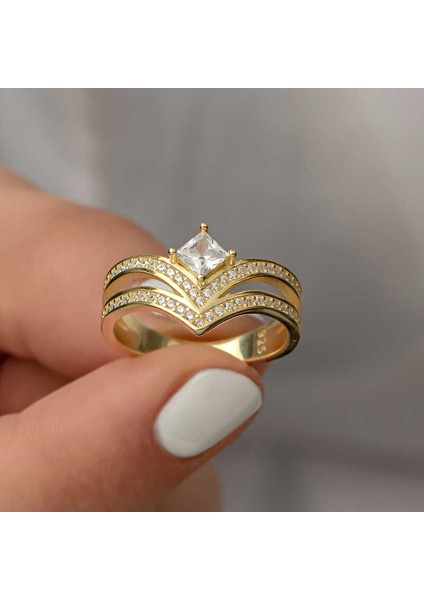 Gümüş Gold Tek Taş Kadın Yüzük modelleri