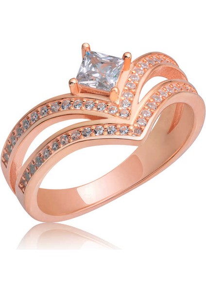 Gümüş Rose Tek Taş Kadın Yüzük