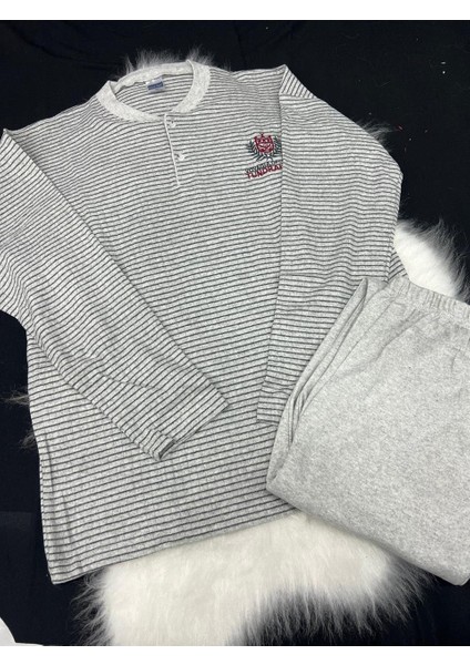 Erkek Uzun Kol Pijama Takım 2402 Açık Gri