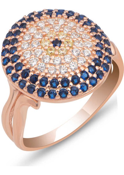 Gümüş Rose Yuvarlak Nazarlı Kadın Yüzük