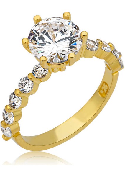 Gümüş Gold Tek Taş Kadın Yüzük