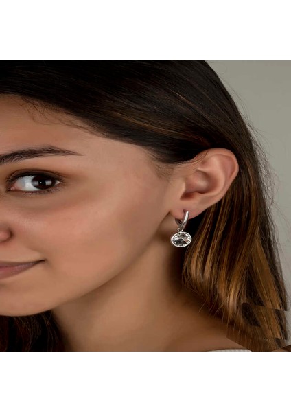 Swarovski Crystal Taşlı Gümüş Beyaz Sallantılı Kadın Küpe