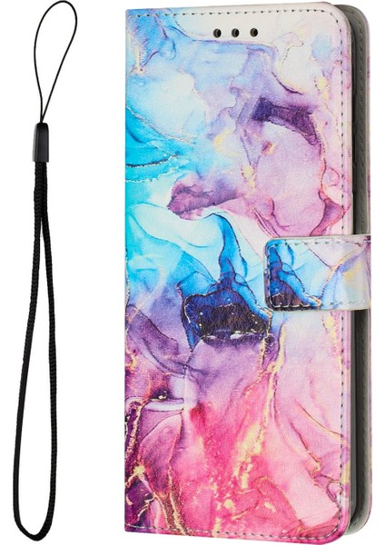 Samsung Galaxy A14 Için 5g Pu Deri Cep Telefonu Stand Cüzdan Kılıfı Manyetik Toka Mermer Desen Baskı Strap Ile Damla Geçirmez Kapak (Yurt Dışından)