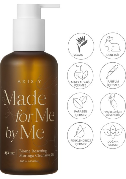 Axis-Y Biome Resetting Moringa Cleansing Oil 200 ml, Cildi Aydınlatan Bariyer Onarıcı Temizleme Yağı, Makyaj Temizleme Yağı