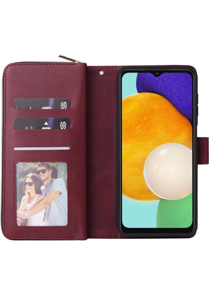Samsung Galaxy A14 Için 5g Pu Deri 9 Kart Yuvaları Telefon Kılıfı Zipper Cep Stand Cüzdan Kapağı Kayış (Yurt Dışından)