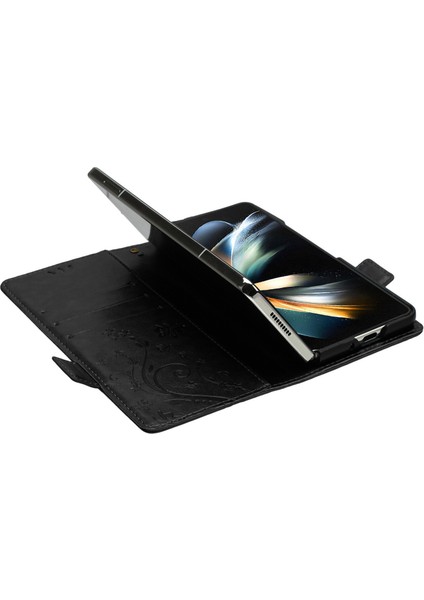 Samsung Galaxy Z Fold4 Için 5g Pu Deri Cüzdan Kılıfı Çiçek Kelebekleri Manyetik Kapatma Kitabı Stand Folio Telefon Kapağı (Yurt Dışından)