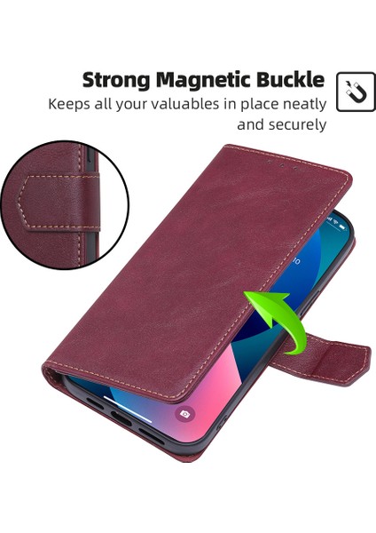 Samsung Galaxy A04S Için 4g (164.7 x 76.7 x 9.1 Mm) Cowhide Doku Pu Deri Telefon Stand Cüzdan Kılıfı Rfıd Engelleme Manyetik Toka Iyi Korunmuş Kapak (Yurt Dışından)
