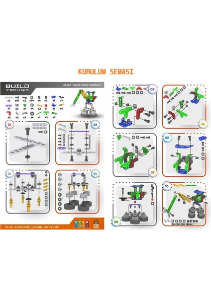 Build Technic Set, 88 Parça Tak-Sök Yüksek Vinç Block Yapı Seti