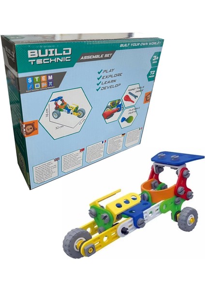 Build Technic Set, 72 Parça Tak-Sök Buggy Araba Block Yapı Seti