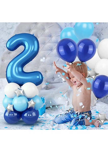 Mavi Rakam Balon Karşılama Seti Yaş Balonlu Yaş 2