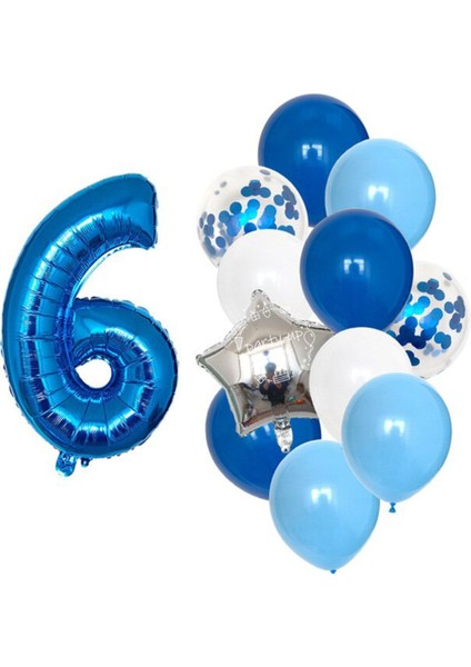 Mavi Rakam Balon Pullu Şeffaf Balon Seti Yaş 6
