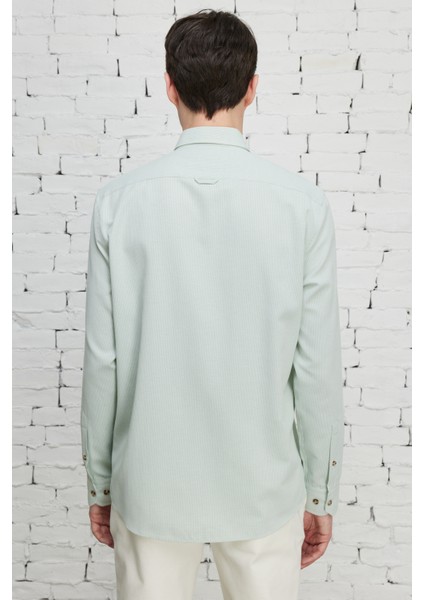 ALTINYILDIZ CLASSICS Erkek Yeşil Slim Fit Dar Kesim Düğmeli Yaka Pamuklu Armürlü Gömlek fiyatları