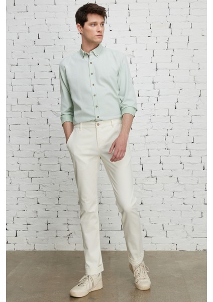 ALTINYILDIZ CLASSICS Erkek Yeşil Slim Fit Dar Kesim Düğmeli Yaka Pamuklu Armürlü Gömlek modelleri
