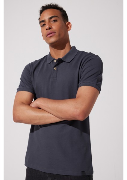 Regular Fit Normal Kesim %100 Pamuk Polo Yaka Antrasit Tişört