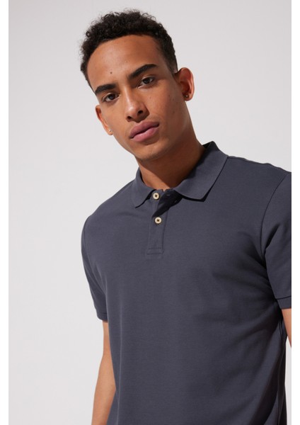 Regular Fit Normal Kesim %100 Pamuk Polo Yaka Antrasit Tişört fiyatları