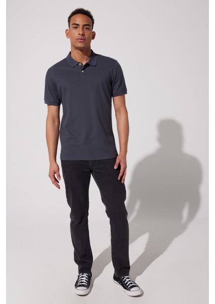 Regular Fit Normal Kesim %100 Pamuk Polo Yaka Antrasit Tişört fırsatları