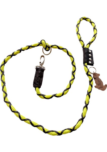 Köpek gezdirme ve boyun tasmalı takım halat suni deri yeşil siyah kalınlık:8mm gezdirme kayışı:120-160cm tasma: standart ayarlanabilir dog leash TB5-2