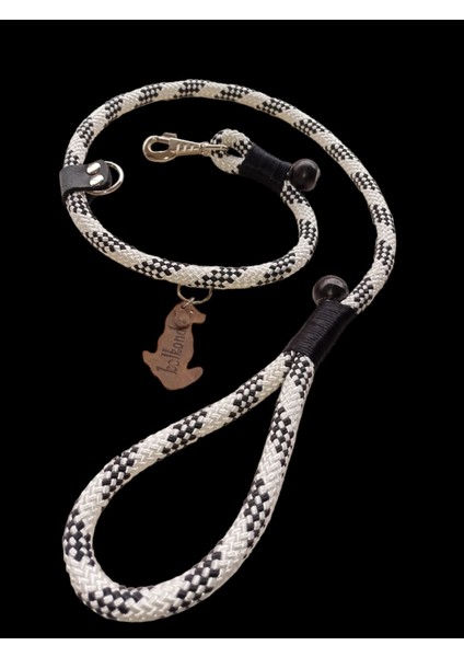 Köpek gezdirme kayışı boyun tasmalı kalın metal kancalı siyah beyaz halat kalınlık:14mm uzunluk:120cm dog leash TB2-16